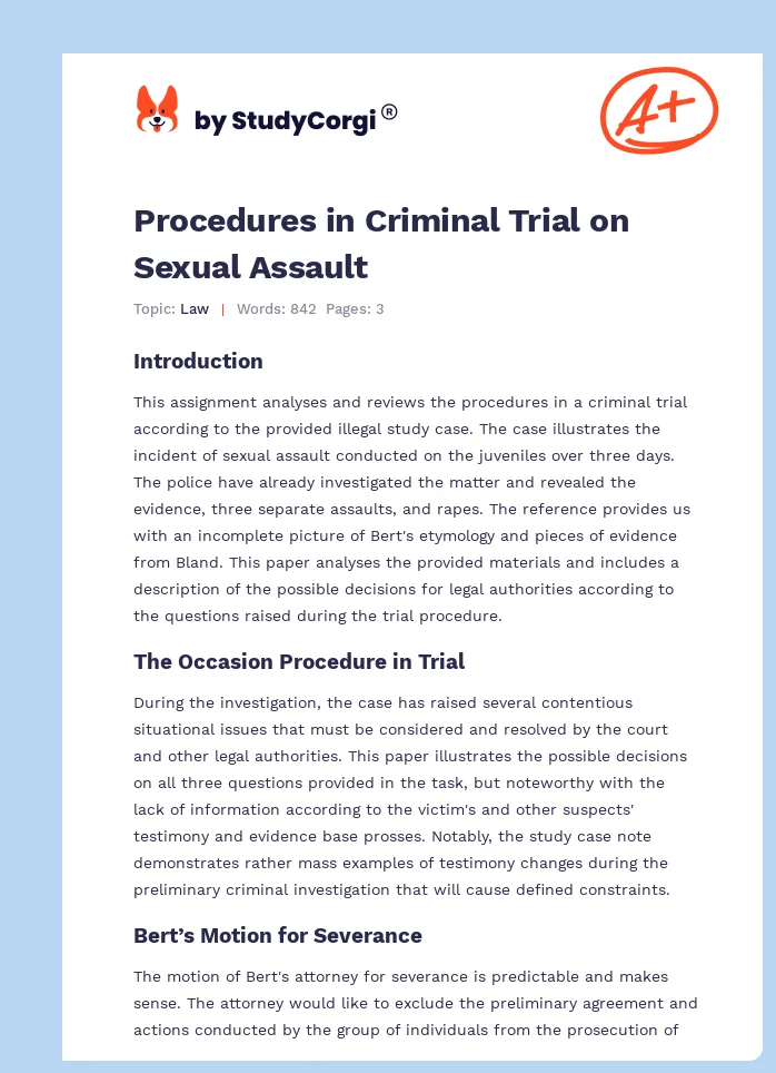 Procedures in Criminal Trial on Sexual Assault. Page 1