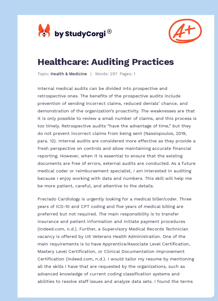 Healthcare: Auditing Practices. Page 1