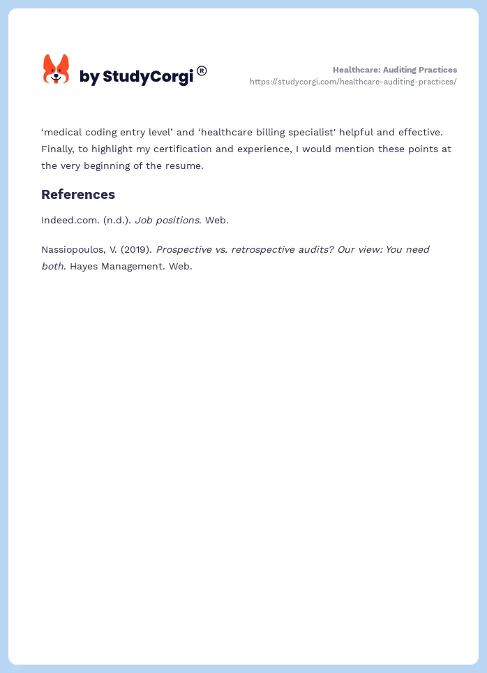 Healthcare: Auditing Practices. Page 2