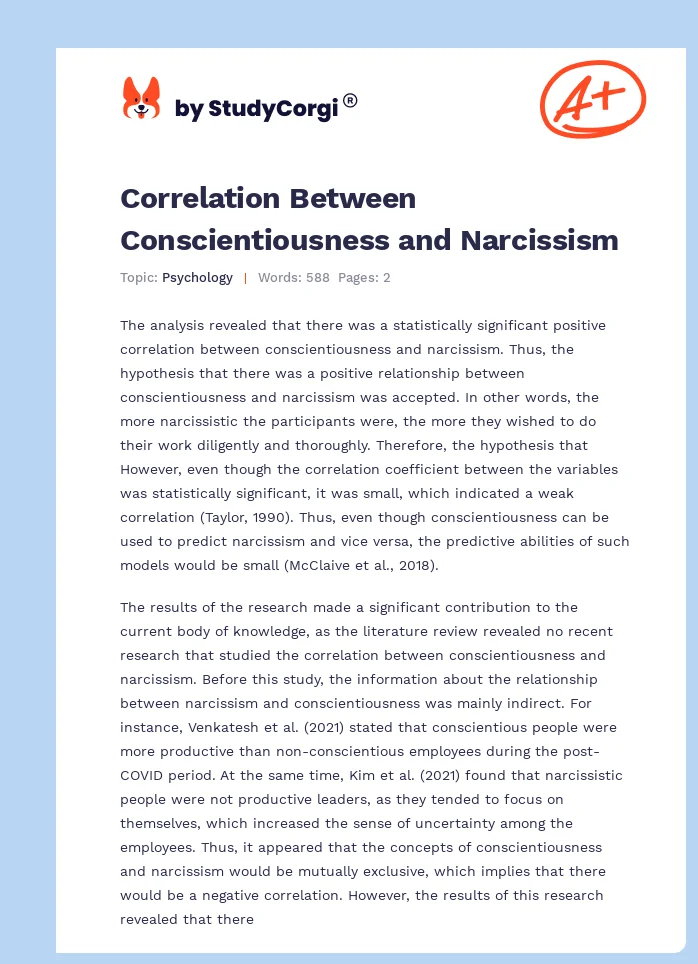Correlation Between Conscientiousness and Narcissism. Page 1