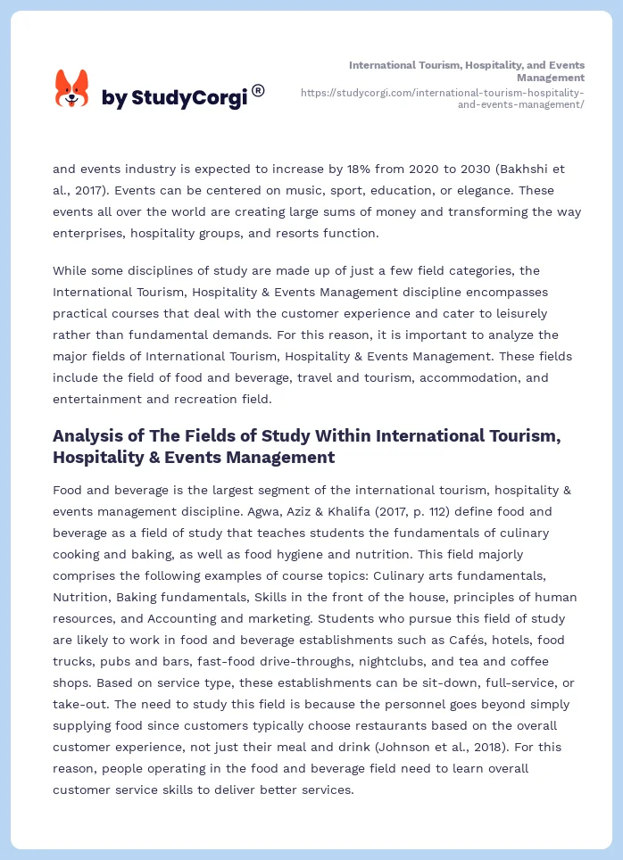 International Tourism, Hospitality, and Events Management. Page 2