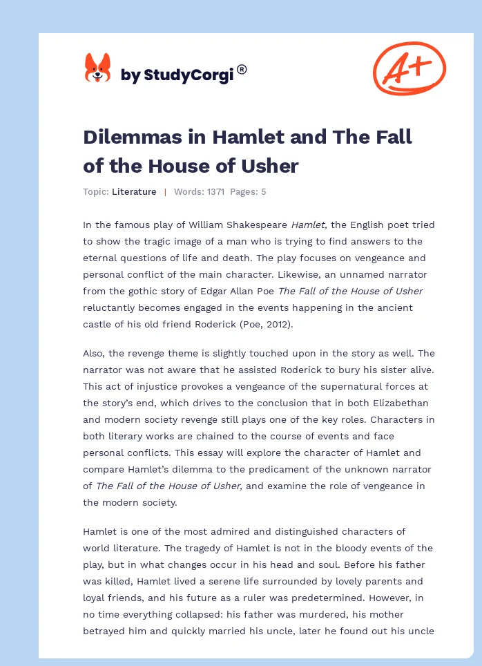 Dilemmas in Hamlet and The Fall of the House of Usher. Page 1