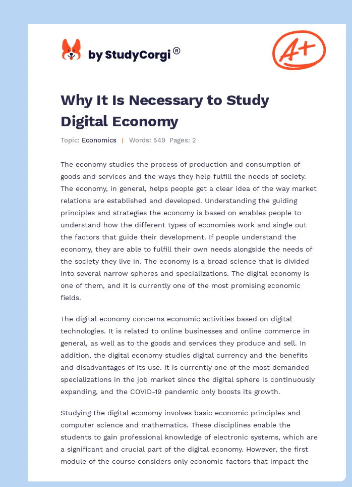 Why It Is Necessary to Study Digital Economy. Page 1