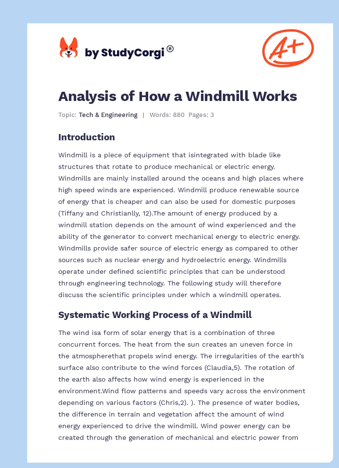 Analysis of How a Windmill Works. Page 1