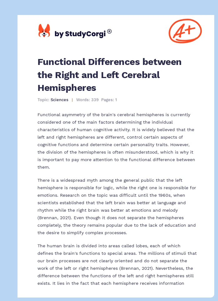 Functional Differences between the Right and Left Cerebral Hemispheres. Page 1