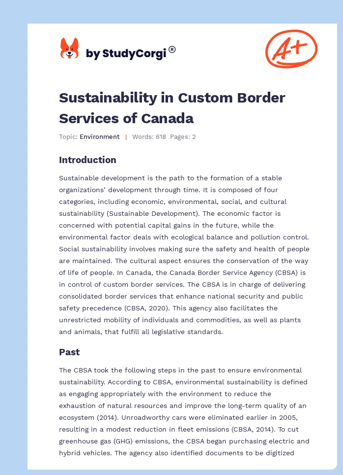 Sustainability in Custom Border Services of Canada. Page 1