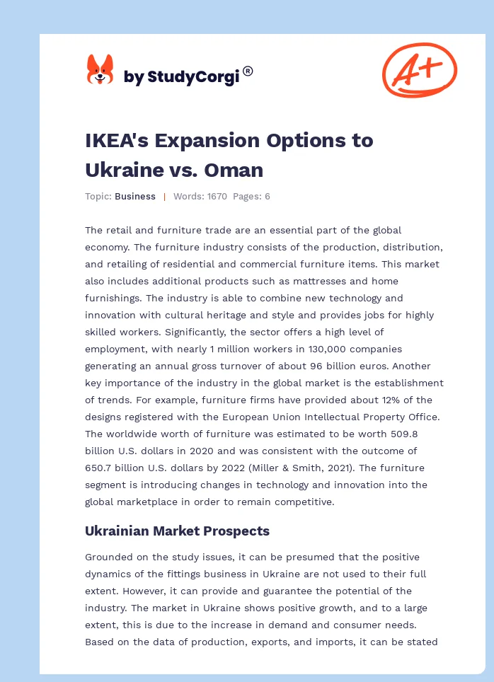 IKEA's Expansion Options to Ukraine vs. Oman. Page 1