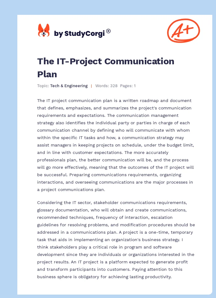 The IT-Project Communication Plan. Page 1