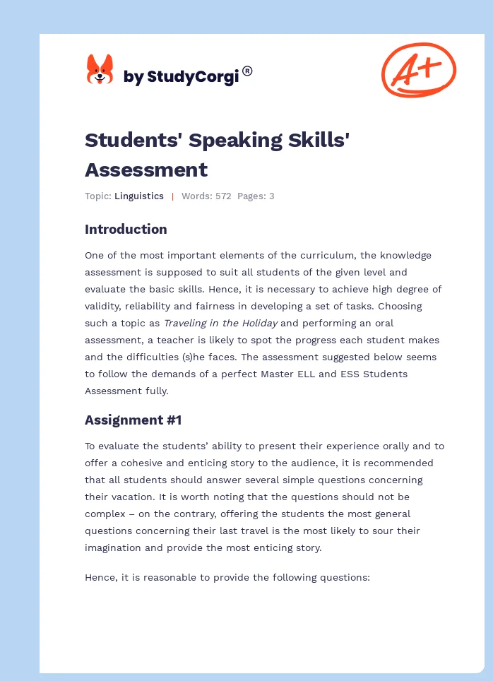 Students' Speaking Skills' Assessment. Page 1