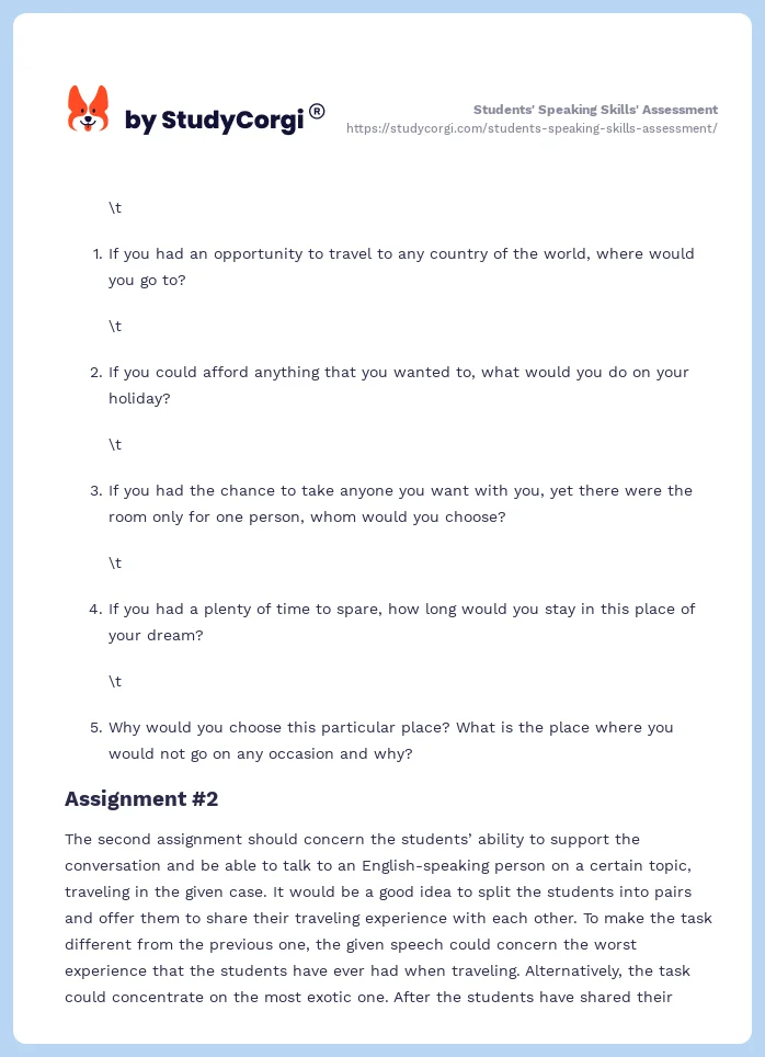 Students' Speaking Skills' Assessment. Page 2