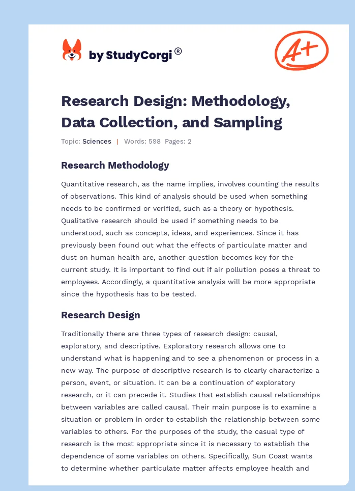 Research Design: Methodology, Data Collection, and Sampling. Page 1