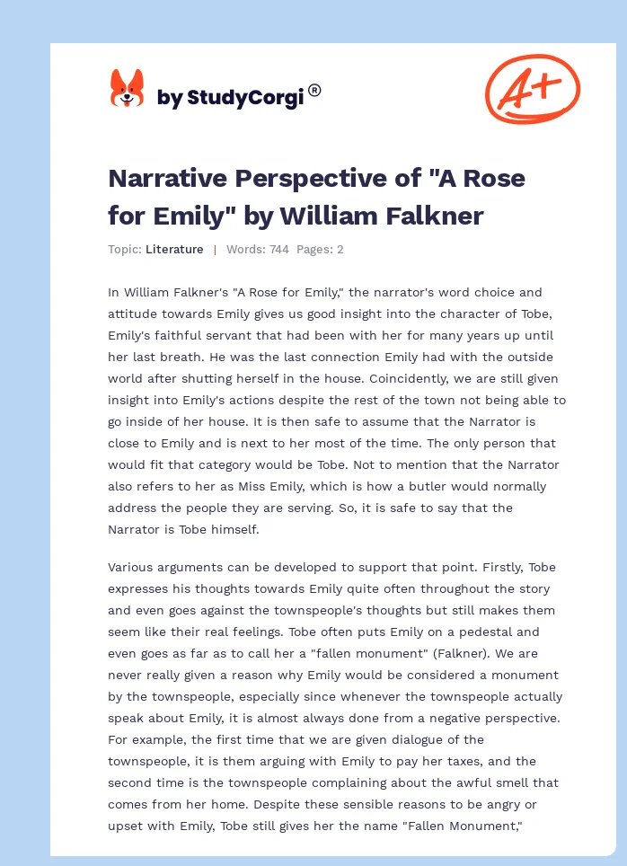 Narrative Perspective of "A Rose for Emily" by William Falkner. Page 1