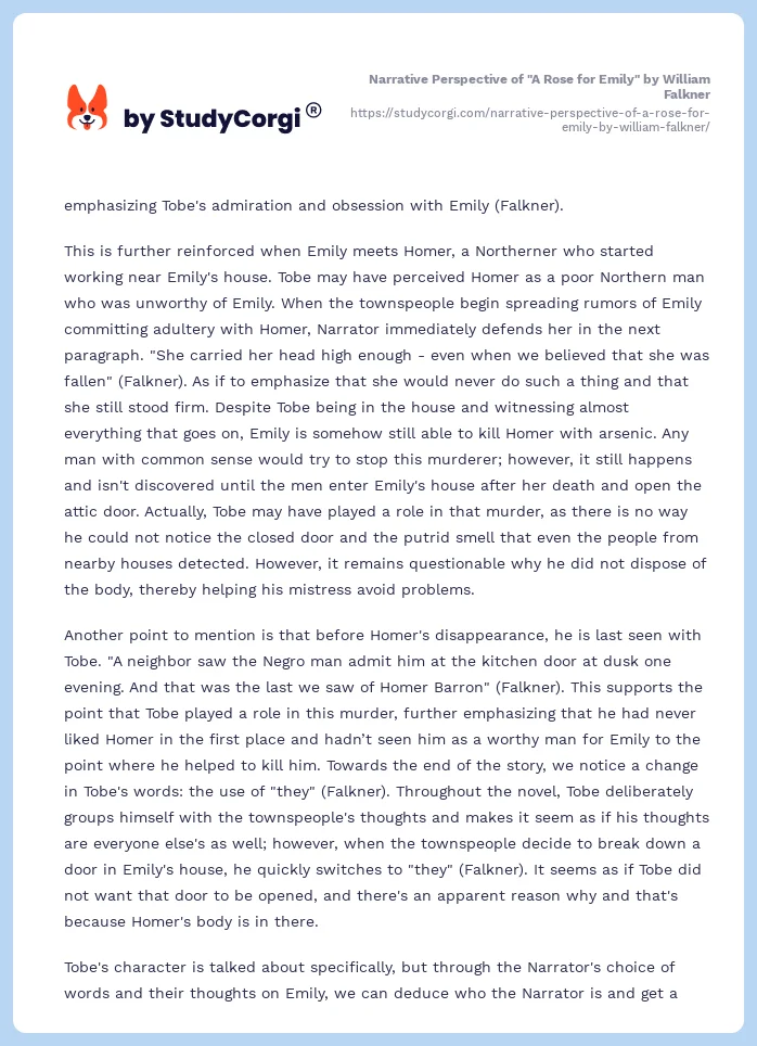 Narrative Perspective of "A Rose for Emily" by William Falkner. Page 2