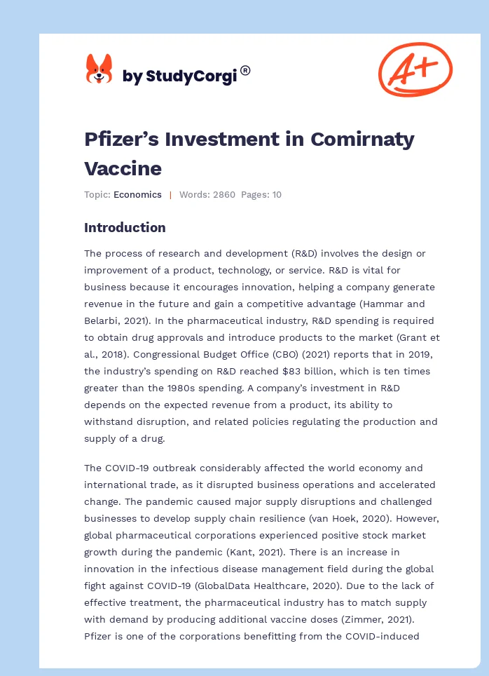 Pfizer’s Investment in Comirnaty Vaccine. Page 1