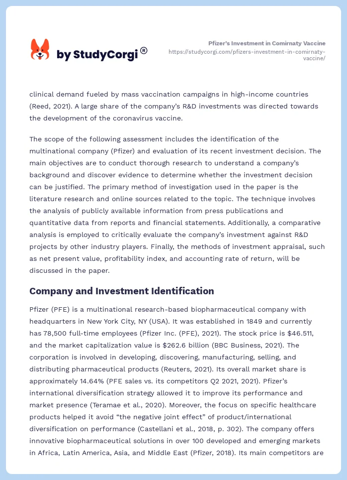 Pfizer’s Investment in Comirnaty Vaccine. Page 2