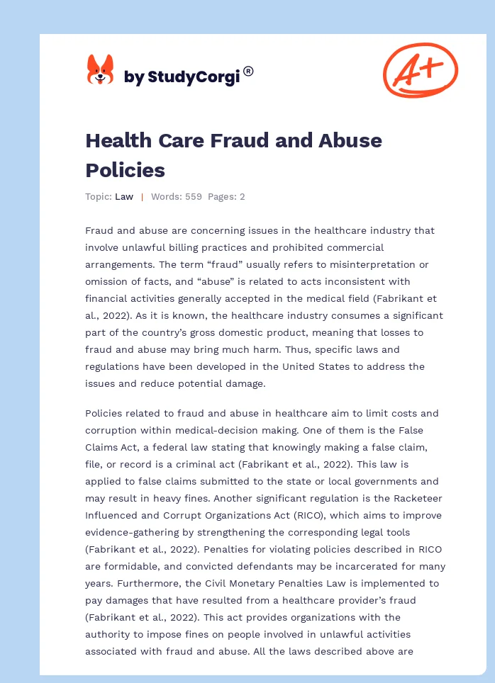 Health Care Fraud and Abuse Policies. Page 1