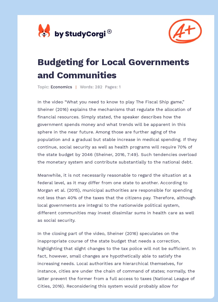 Budgeting for Local Governments and Communities. Page 1