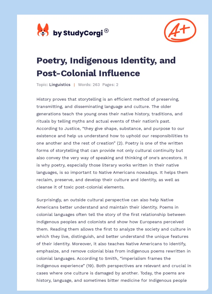 Poetry, Indigenous Identity, and Post-Colonial Influence. Page 1