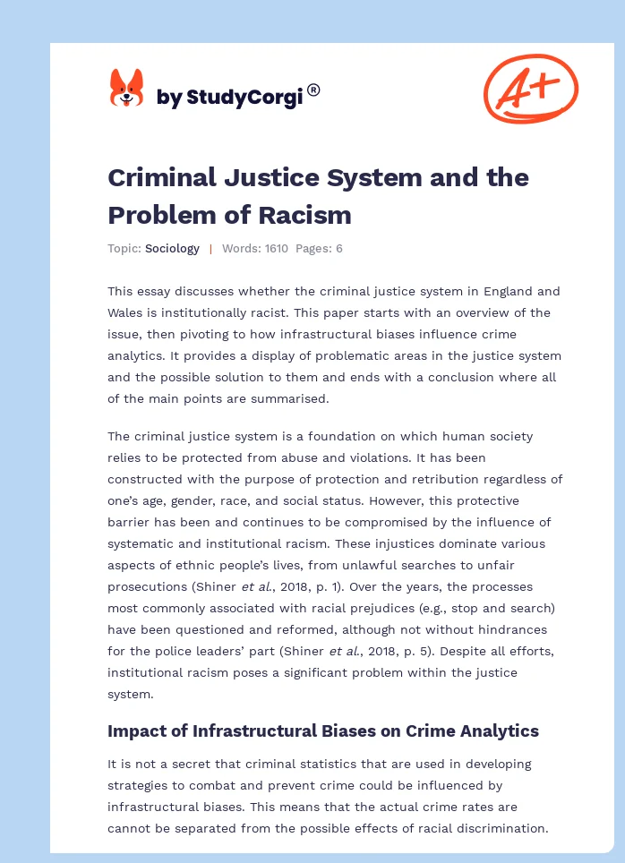 Criminal Justice System and the Problem of Racism. Page 1