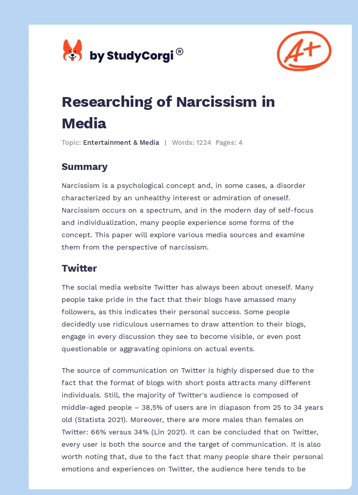 Researching of Narcissism in Media. Page 1