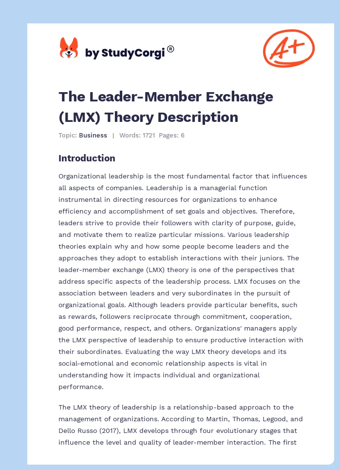 The Leader-Member Exchange (LMX) Theory Description. Page 1