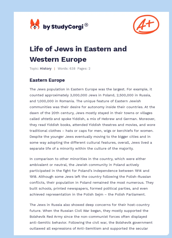 Life of Jews in Eastern and Western Europe. Page 1