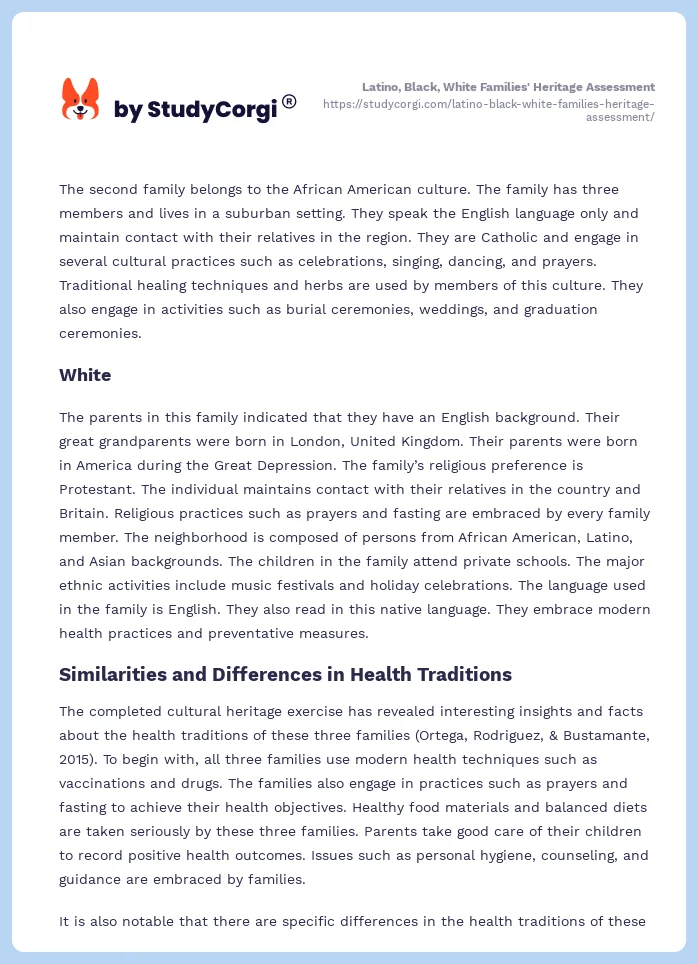Latino, Black, White Families' Heritage Assessment. Page 2