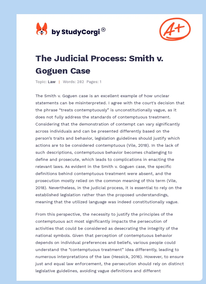 The Judicial Process: Smith v. Goguen Case. Page 1