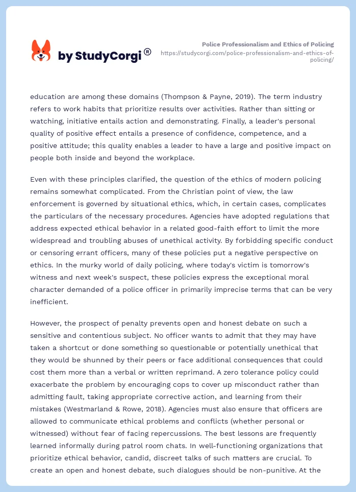 Police Professionalism and Ethics of Policing. Page 2