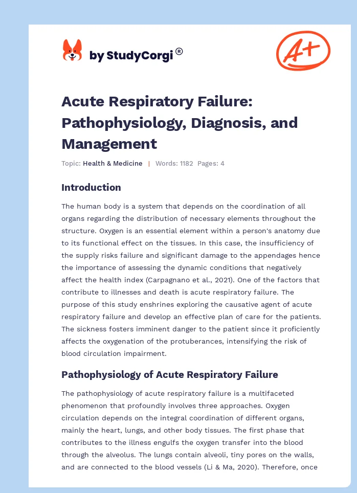 Acute Respiratory Failure: Pathophysiology, Diagnosis, and Management. Page 1