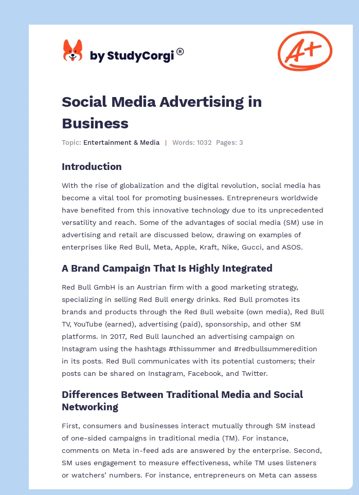Social Media Advertising in Business. Page 1