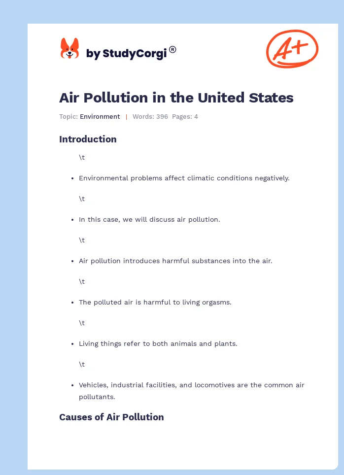 Air Pollution in the United States. Page 1