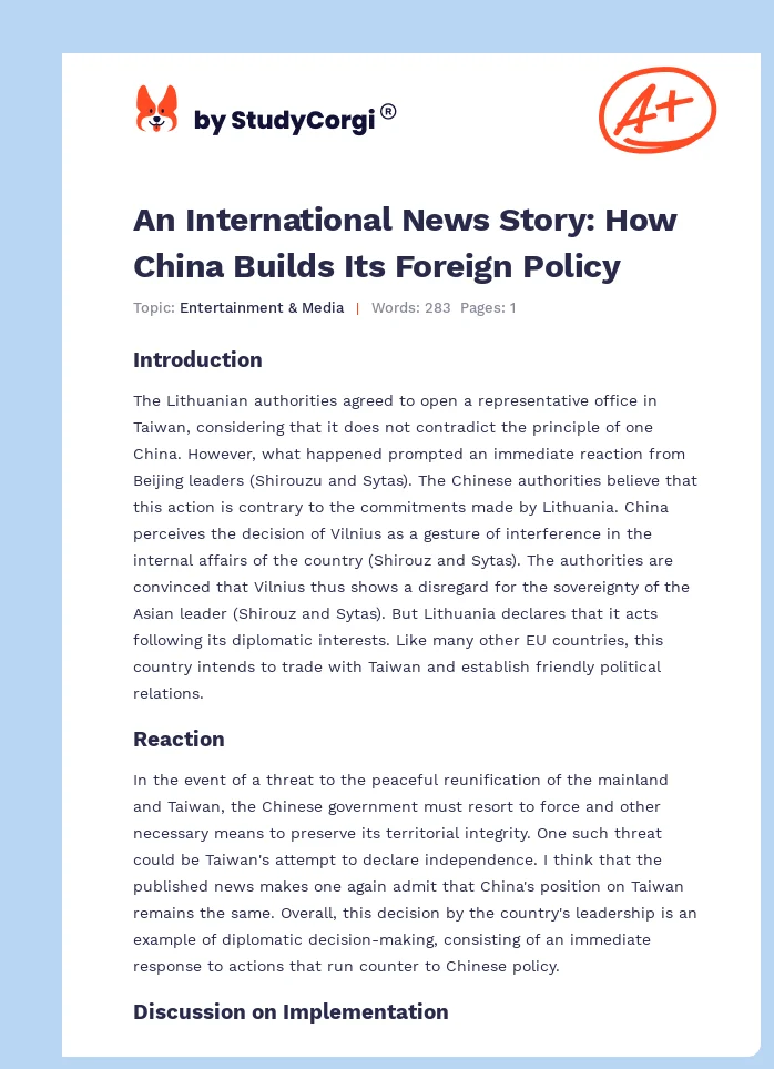 An International News Story: How China Builds Its Foreign Policy. Page 1