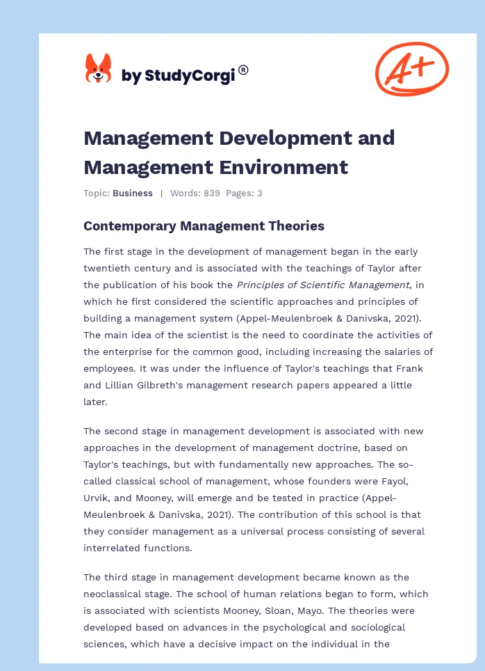Management Development and Management Environment. Page 1