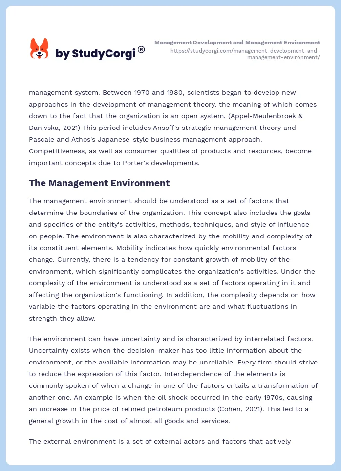 Management Development and Management Environment. Page 2