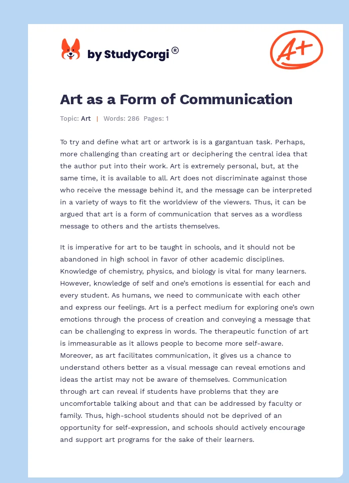 Art as a Form of Communication. Page 1