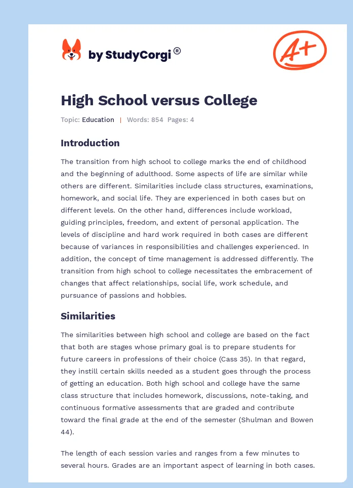 High School versus College. Page 1