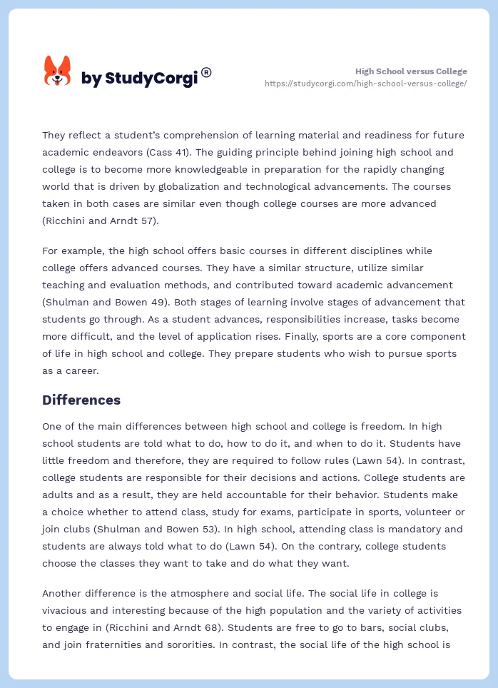 High School versus College. Page 2