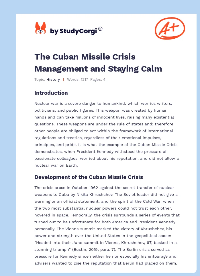 The Cuban Missile Crisis Management and Staying Calm. Page 1