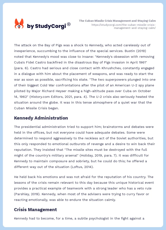The Cuban Missile Crisis Management and Staying Calm. Page 2