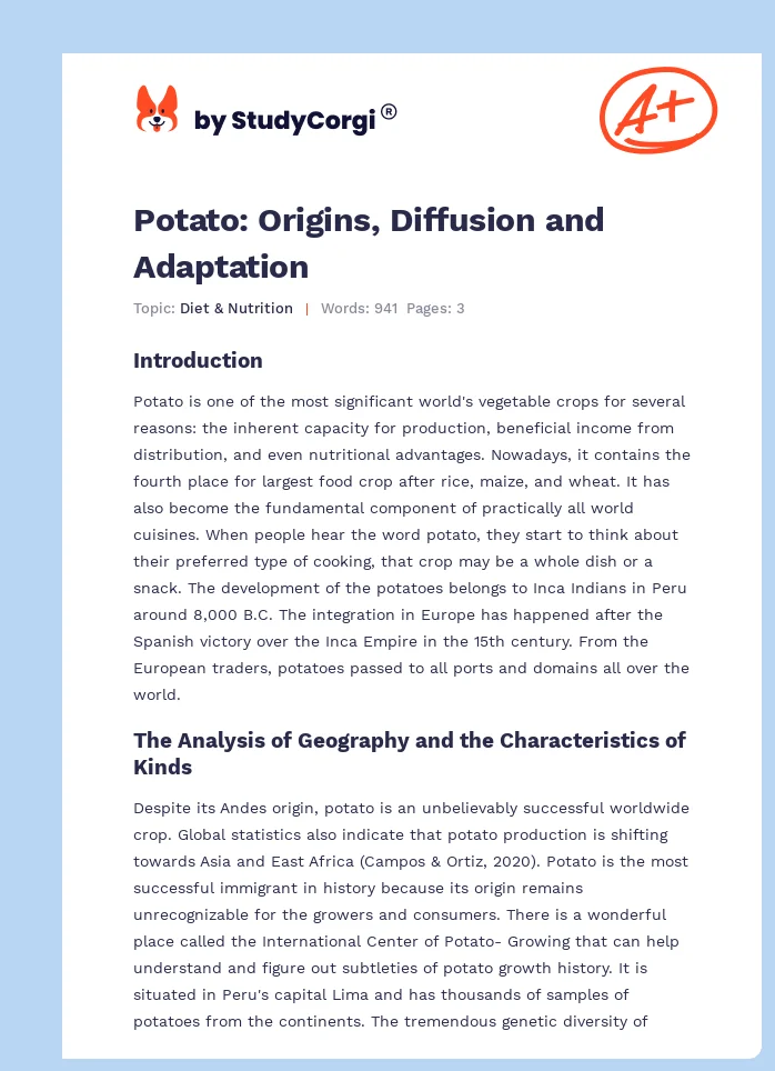 Potato: Origins, Diffusion and Adaptation. Page 1