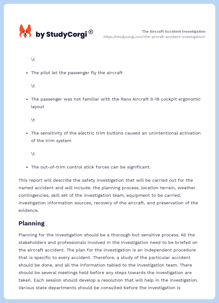 The Aircraft Accident Investigation. Page 2