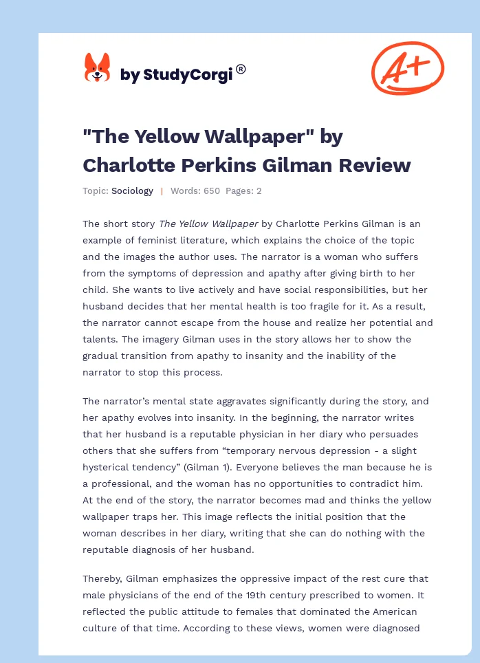 "The Yellow Wallpaper" by Charlotte Perkins Gilman Review. Page 1