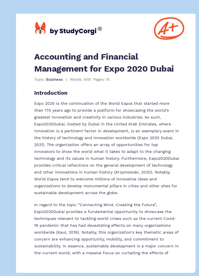 Accounting and Financial Management for Expo 2020 Dubai. Page 1
