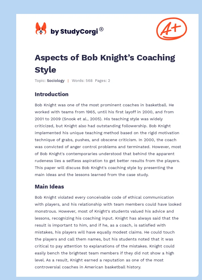 Aspects of Bob Knight’s Coaching Style. Page 1