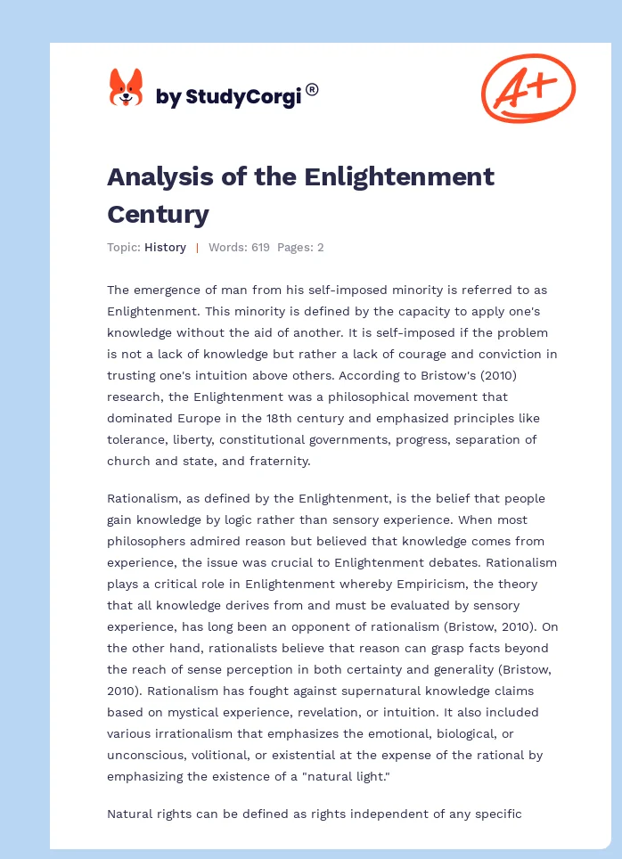 Analysis of the Enlightenment Century. Page 1