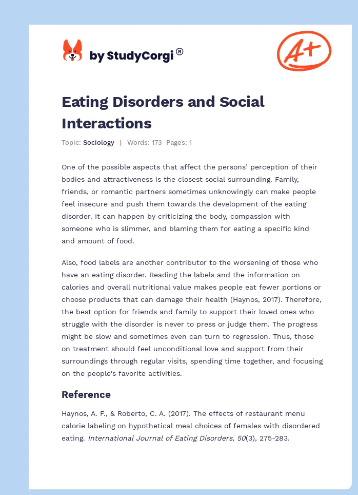Eating Disorders and Social Interactions. Page 1