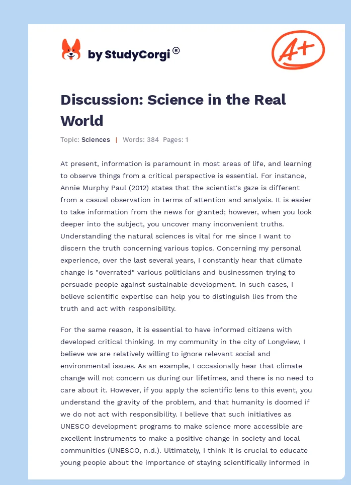 Discussion: Science in the Real World. Page 1