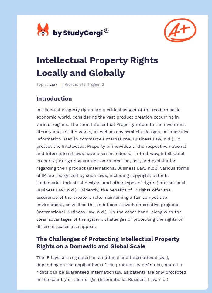 Intellectual Property Rights Locally and Globally. Page 1