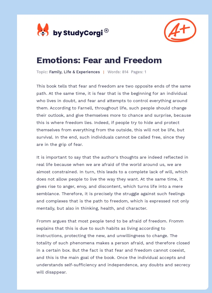 Emotions: Fear and Freedom. Page 1